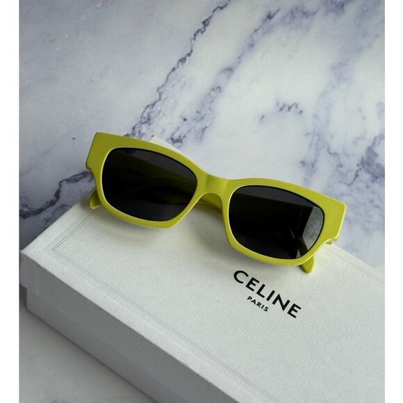 NEW Celine CL40197U Cat Eye Neon Yellow Logo Sunglasses - Picture 1 of 5